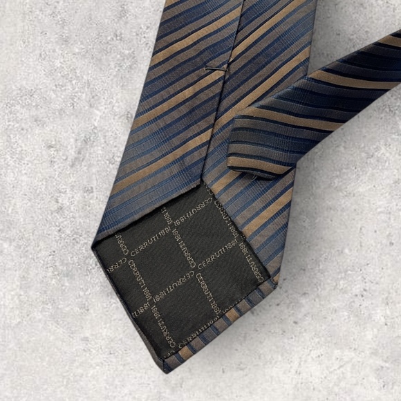 CERRUTI 1881 Brown/Navy Striped Silk LUXURY Tie FRANCE - Picture 4 of 5